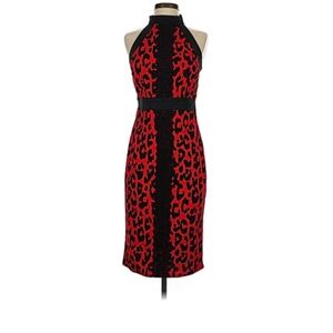 New York & Company Red Leopard and Lace Dress